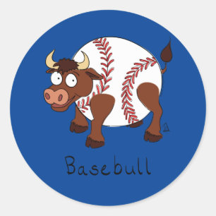 Baseball Niedlich Kids Cartoon Bull Runder Aufkleber