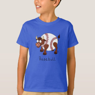 Baseball Niedlich Kids Cartoon Bull T-Shirt
