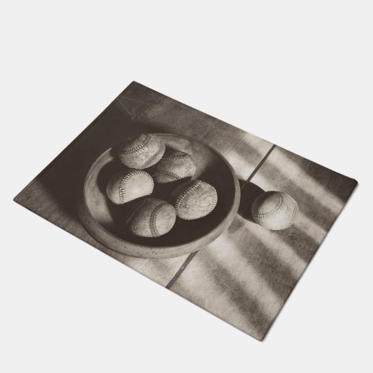 Baseball Nostalgie - Baseballs Fußmatte (Schrägansicht)