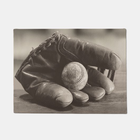Baseball Nostalgie - Mitt und Baseball Fußmatte (Vorderseite)