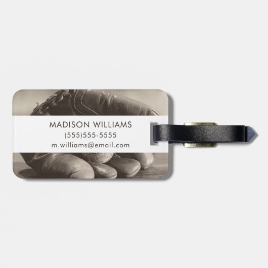 Baseball Nostalgie - Mitt und Baseball Gepäckanhänger (Rückseite horizontal)