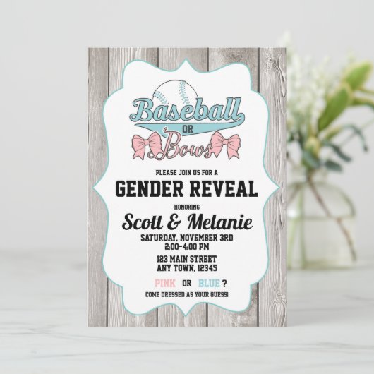 Baseball-oder Bogen-Geschlecht decken Einladungen (Stehend Vorderseite)