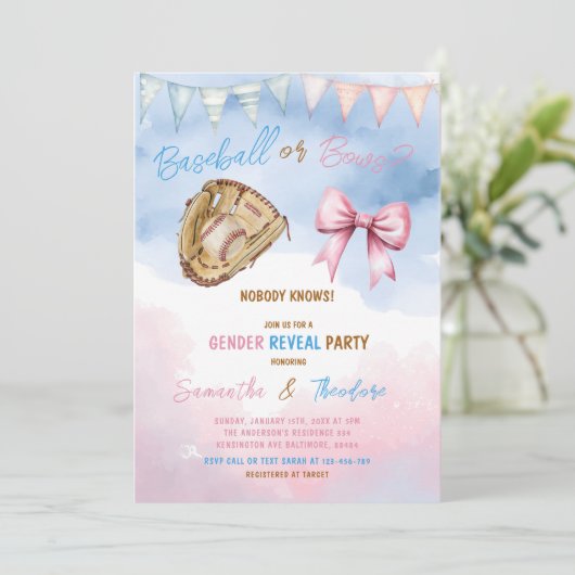 Baseball oder Bows, die er oder sie Geschlecht off Einladung (Stehend Vorderseite)
