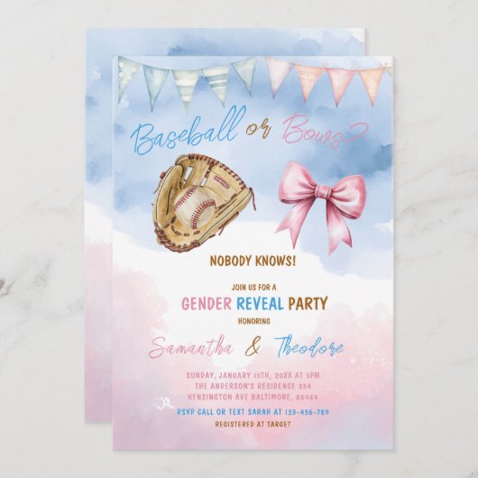 Baseball oder Bows, die er oder sie Geschlecht off Einladung (Vorne/Hinten)
