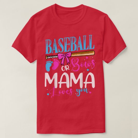 Baseball oder Bows Mama Lieben Sie rosa oder blaue T-Shirt (Design vorne)