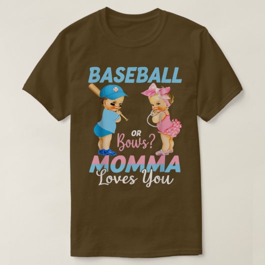 Baseball oder Bows Momma Lieben Sie Baby Geschlech T-Shirt (Design vorne)