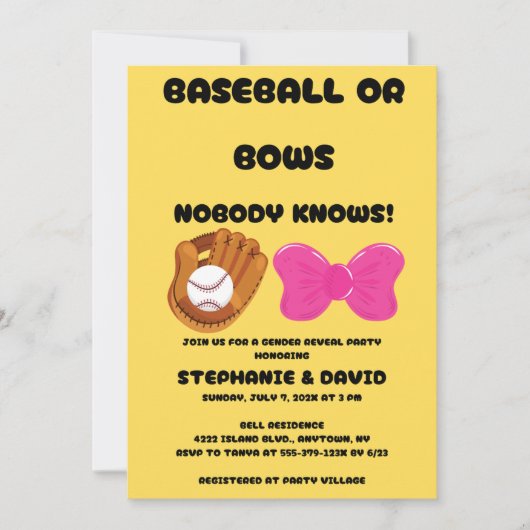 Baseball oder rosa Schleifen - Geschlecht- Enthüll Einladung (Vorderseite)