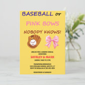 Baseball oder rosa Schleifen - Geschlechtsenthüllu Einladung (Stehend Vorderseite)