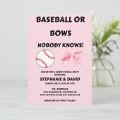 Baseball oder rosa Schleifen - Geschlechtsenthüllu Einladung (Stehend Vorderseite)