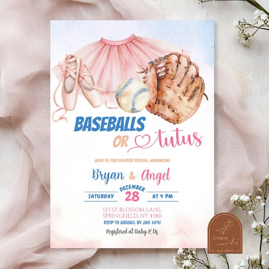 Baseball oder Tutus Gender Reveal Einladung