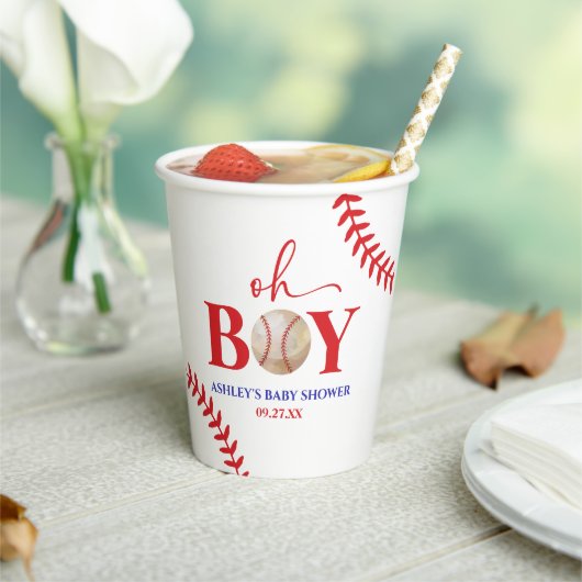 Baseball Oh Boy Brown White Baby Dusche Pappbecher (In Situ)