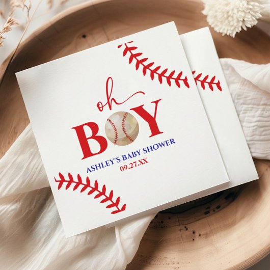 Baseball Oh Boy Brown White Baby Dusche Serviette