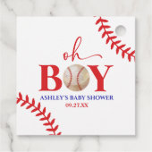 Baseball Oh Boy Red White Baby Dusche Geschenkanhänger (Rückseite)