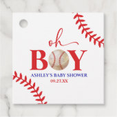 Baseball Oh Boy Red White Baby Dusche Geschenkanhänger (Vorderseite)