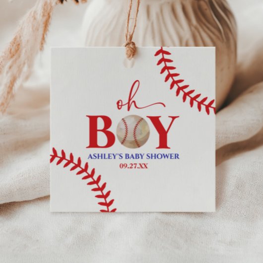 Baseball Oh Boy Red White Baby Dusche Geschenkanhänger
