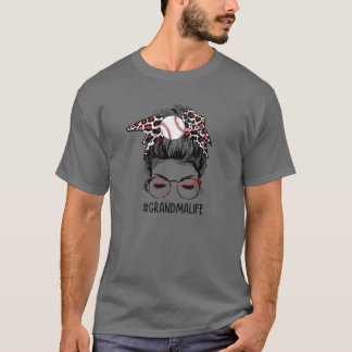 Baseball Oma Life Leopard Messy Bun Grandma Mo T-Shirt