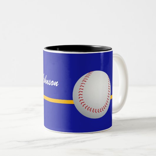 Baseball on colorful blue Background personalize Zweifarbige Tasse (VorderseiteRechts)