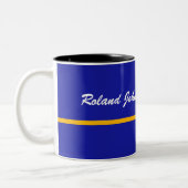 Baseball on colorful blue Background personalize Zweifarbige Tasse (Links)