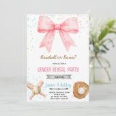 Baseball or Bows Gender Reveal invitation Einladung (Stehend Vorderseite)
