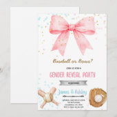 Baseball or Bows Gender Reveal invitation Einladung (Vorne/Hinten)