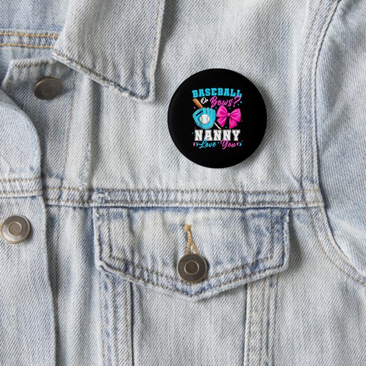 Baseball Or Bows Nanny Loves You Gender Reveal Fam Button (Beispiel)