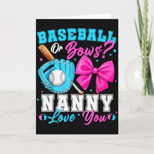 Baseball Or Bows Nanny Loves You Gender Reveal Fam Karte (Vorderseite)