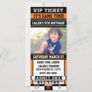 BASEBALL Orange & Black TICKET FOTO Einladung