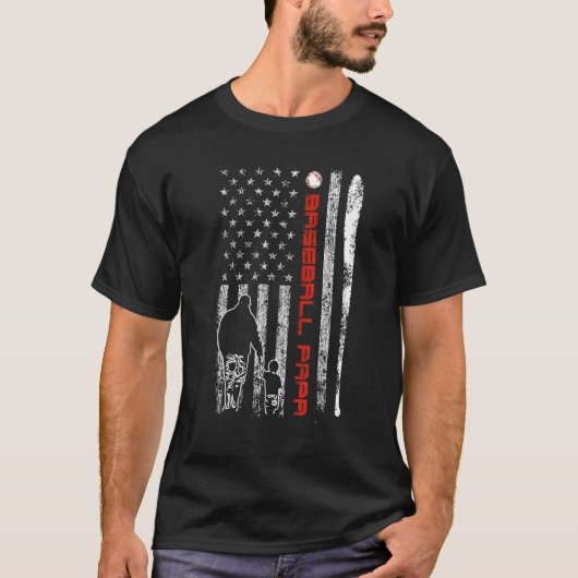 Baseball Papa US American Flag Fathers Day Men T-Shirt (Vorderseite)