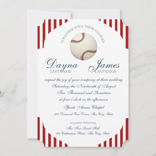 Baseball Park Stripes Wedding Einladung (Vorderseite)