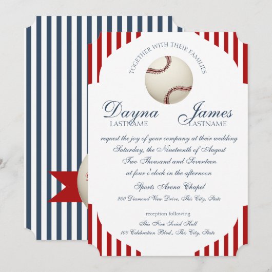 Baseball Park Stripes Wedding Einladung (Vorne/Hinten)
