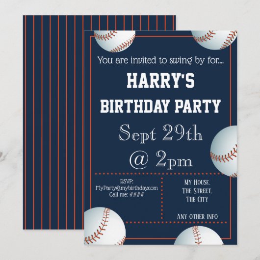 Baseball-Party Einladung bearbeitet (Vorne/Hinten)