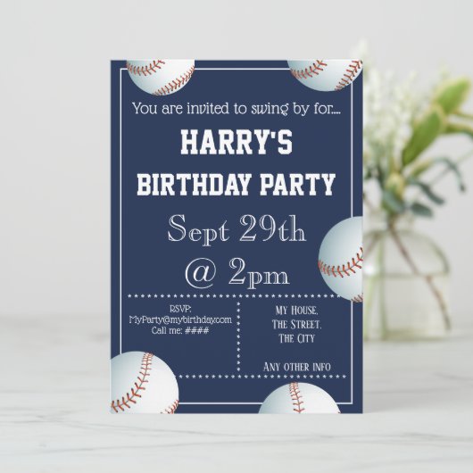 Baseball-Party Einladung bearbeitet (Stehend Vorderseite)