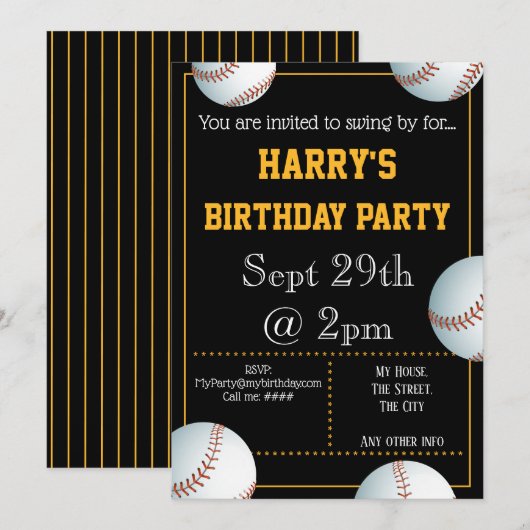 Baseball-Party Einladung bearbeitet (Vorne/Hinten)