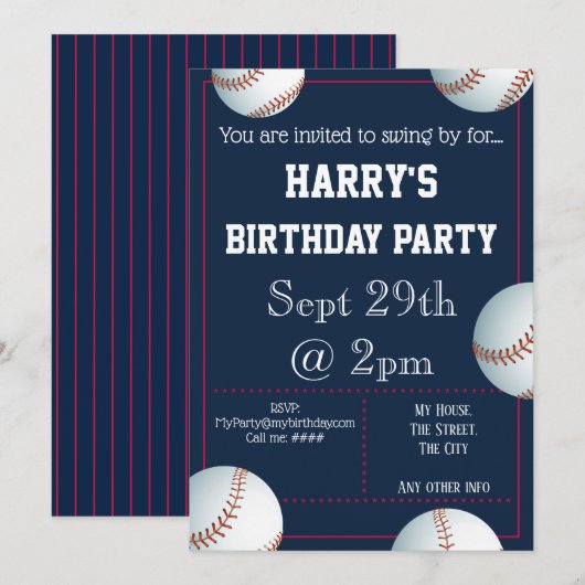 Baseball-Party Einladung bearbeitet (Vorne/Hinten)