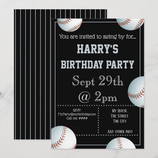 Baseball-Party Einladung bearbeitet (Vorne/Hinten)