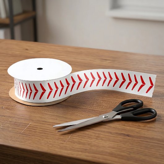 Baseball Party Red Seams Satinband