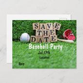 Baseball-Party Save the Date auf grünem Gras Postkarte (Vorne/Hinten)