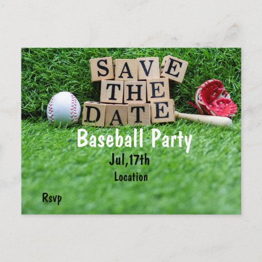 Baseball-Party Save the Date auf grünem Gras Postkarte (Vorderseite)