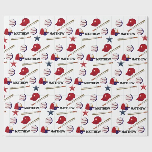 Baseball Pattern Kids Name Geschenkpapier (Flach)