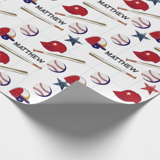 Baseball Pattern Kids Name Geschenkpapier (Ecke)