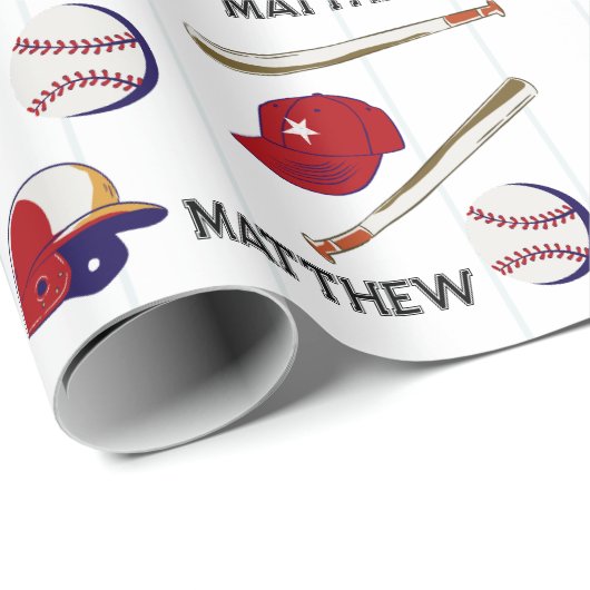 Baseball Pattern Kids Name Geschenkpapier (Rolleneckpunkt)