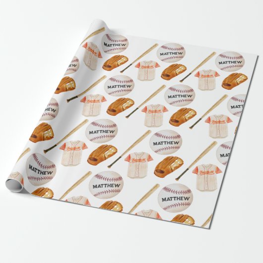 Baseball Pattern Kids Name Wrapping Paper Geschenkpapier (Ungerollt)
