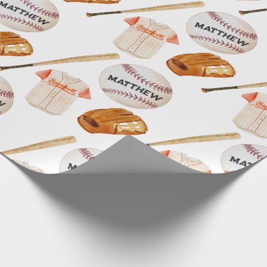 Baseball Pattern Kids Name Wrapping Paper Geschenkpapier (Ecke)