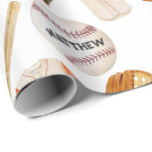 Baseball Pattern Kids Name Wrapping Paper Geschenkpapier (Rolleneckpunkt)