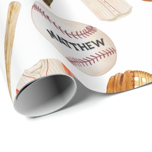 Baseball Pattern Kids Name Wrapping Paper Geschenkpapier (Rolleneckpunkt)