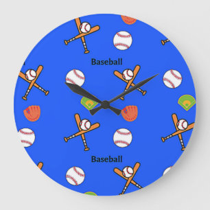 Baseball pattern on blue große wanduhr