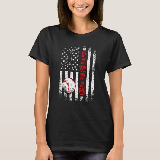 Baseball Pawpaw American Flag Vintage Baseball T-Shirt (Vorderseite)