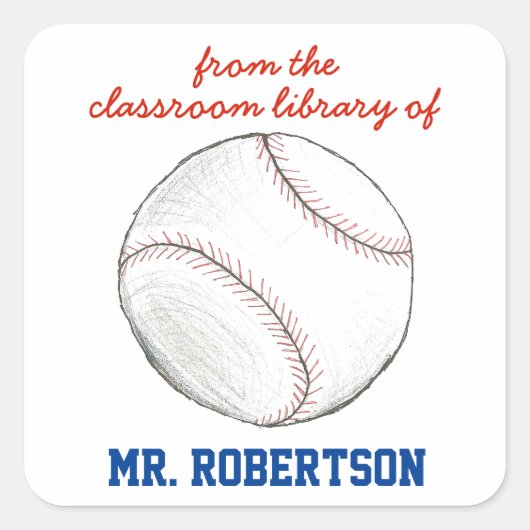 Baseball personalisiert Lehrer Geschenk Buchzeiche Quadratischer Aufkleber (Vorderseite)
