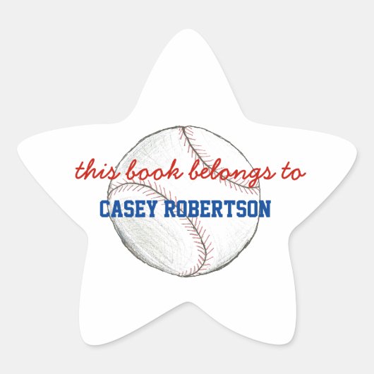 Baseball personalisierte Buchzeichen für Kinder - Stern-Aufkleber (Vorderseite)