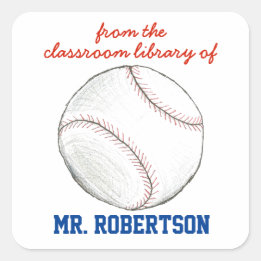 Baseball personalized teacher gift bookplate quadratischer aufkleber